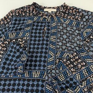 LOFT‎ Women's Floral Blouse Keyhole Neck Long Sleeve Patchwork Print Top Size M